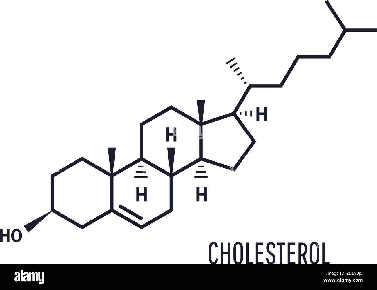 Molécule de cholestérol. Formule squelettique. Le cholestérol est biosynthétisé par toutes les cellules animales et constitue un composant structurel essentiel des membranes des cellules animales. Illustration de Vecteur
