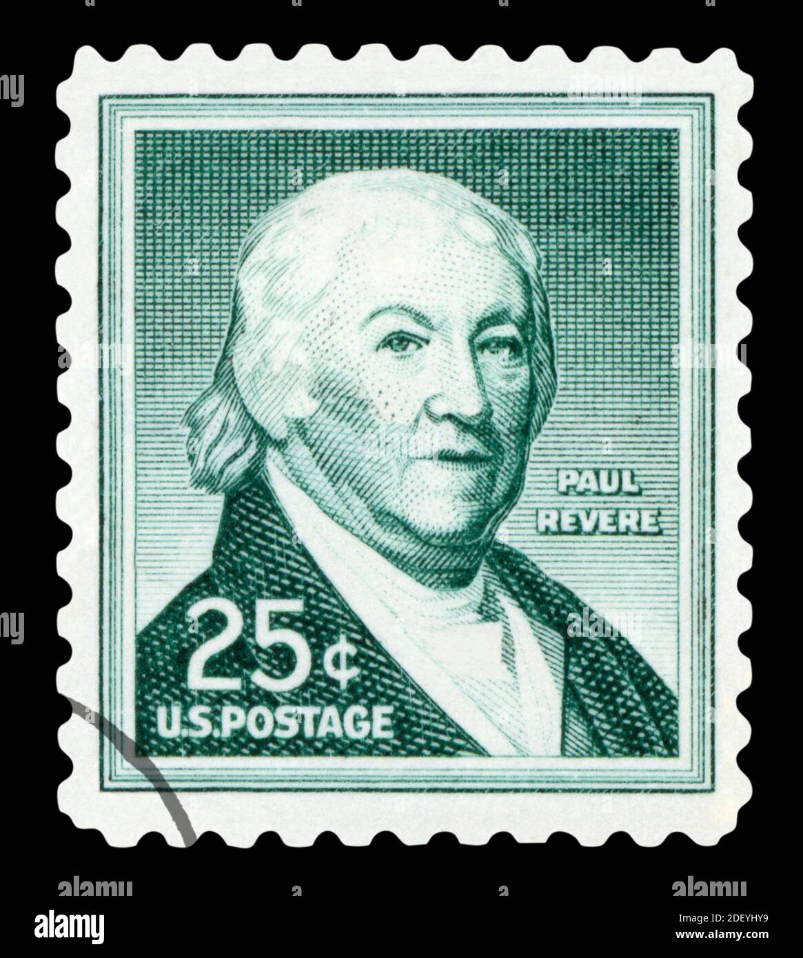 ÉTATS-UNIS D'AMÉRIQUE - VERS 1958 : timbre-poste utilisé des États-Unis, représentant un portrait du patriote de la Révolution américaine Paul Revere, vers 1958. Banque D'Images