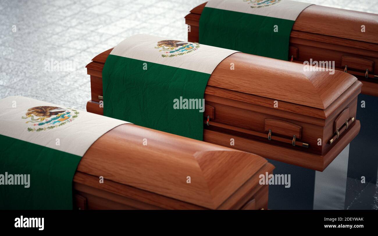 Funérailles d'État au Mexique. Coffins dans le pavillon national. Banque D'Images