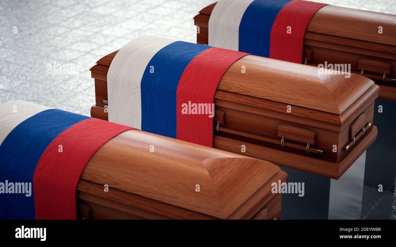 Funérailles d'État en Russie. Coffins dans le pavillon national. Banque D'Images