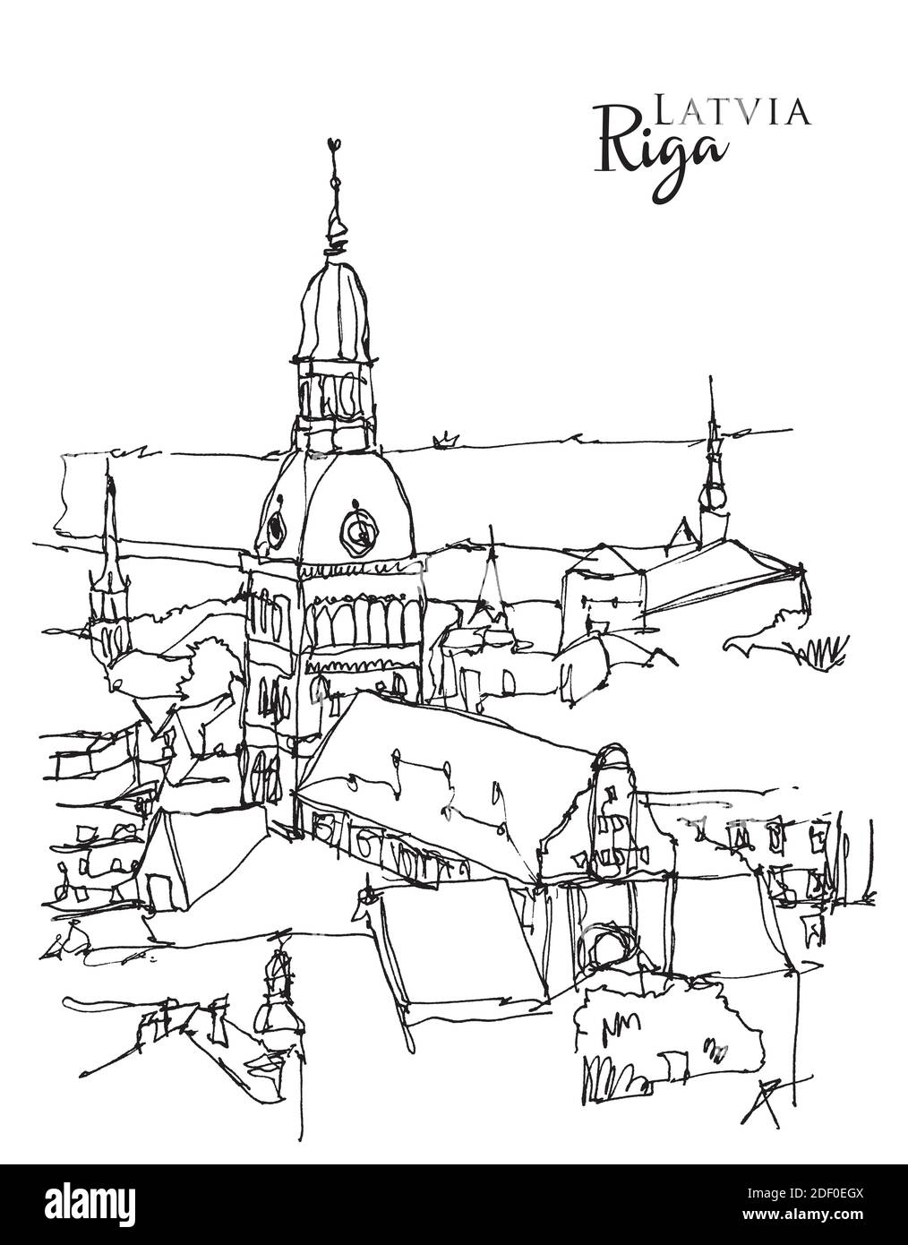 Illustration vectorielle dessinée à la main de Riga, la capitale de la Lettonie Illustration de Vecteur