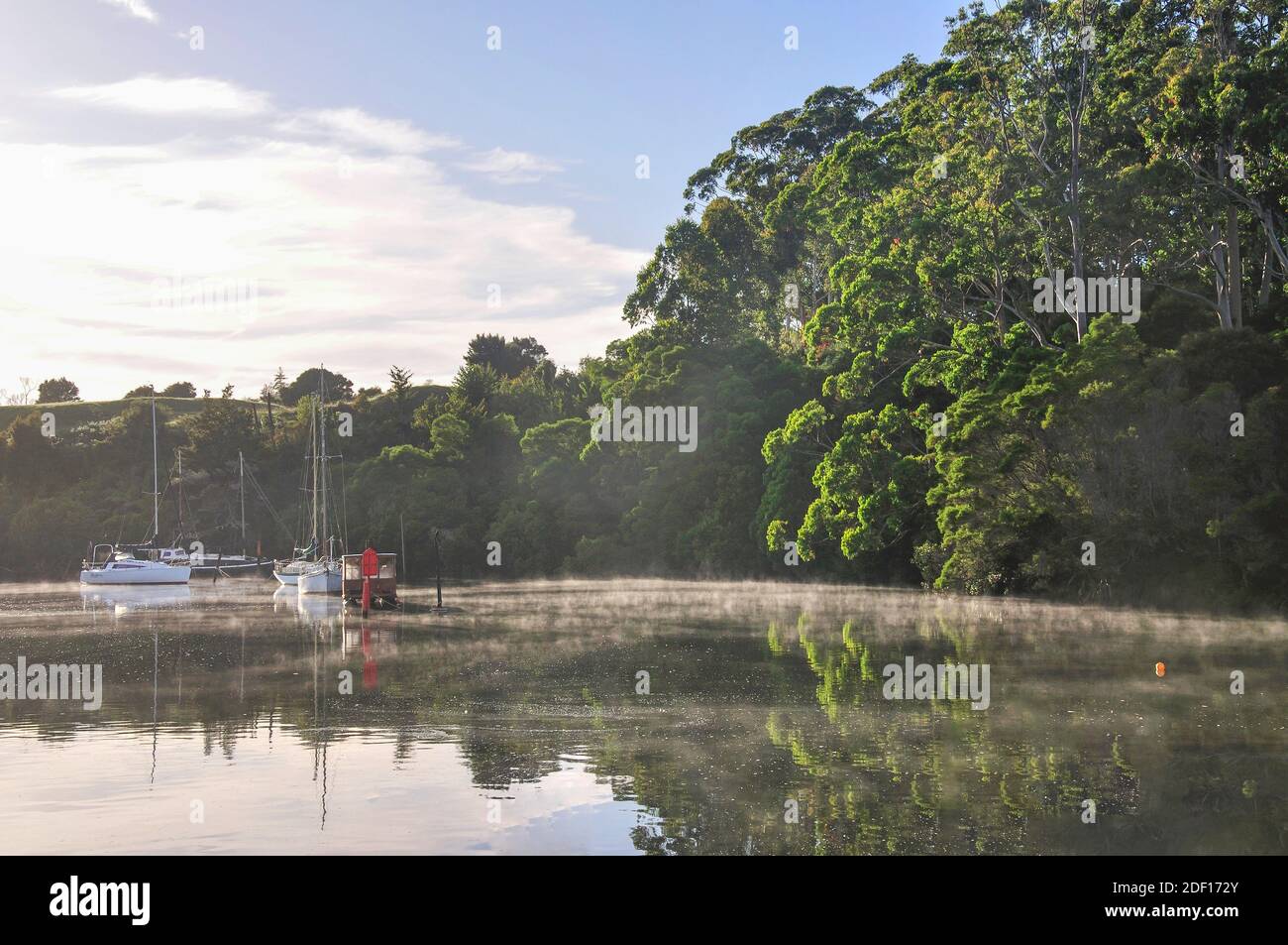 Brume matinale sur Kerikeri inlet, Kerikeri, Northland, North Island, New Zealand Banque D'Images