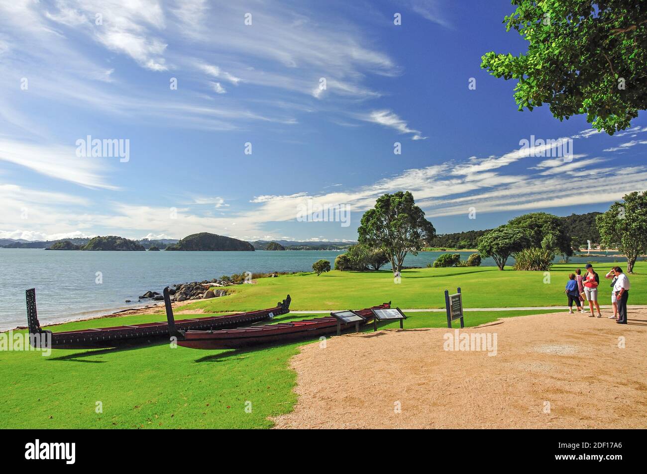 Canoës Maori, Hobson's Beach, du Traité de Waitangi, Waitangi, Bay of Islands, Northland, North Island, New Zealand Banque D'Images