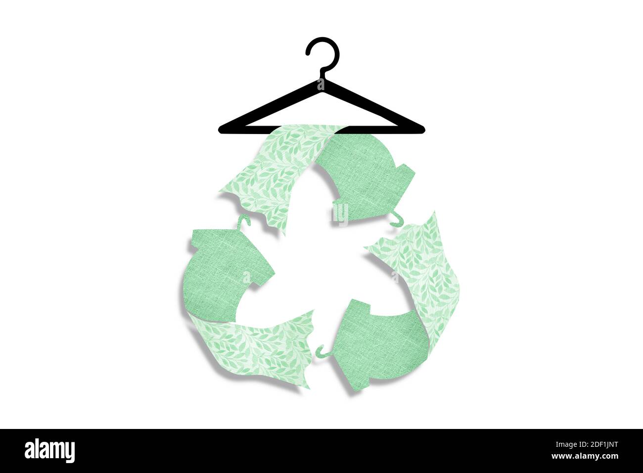 Recyclez les icônes de vêtements texturées avec du tissu recyclé sur le cintre, mode durable pour réduire le concept de gaspillage Banque D'Images