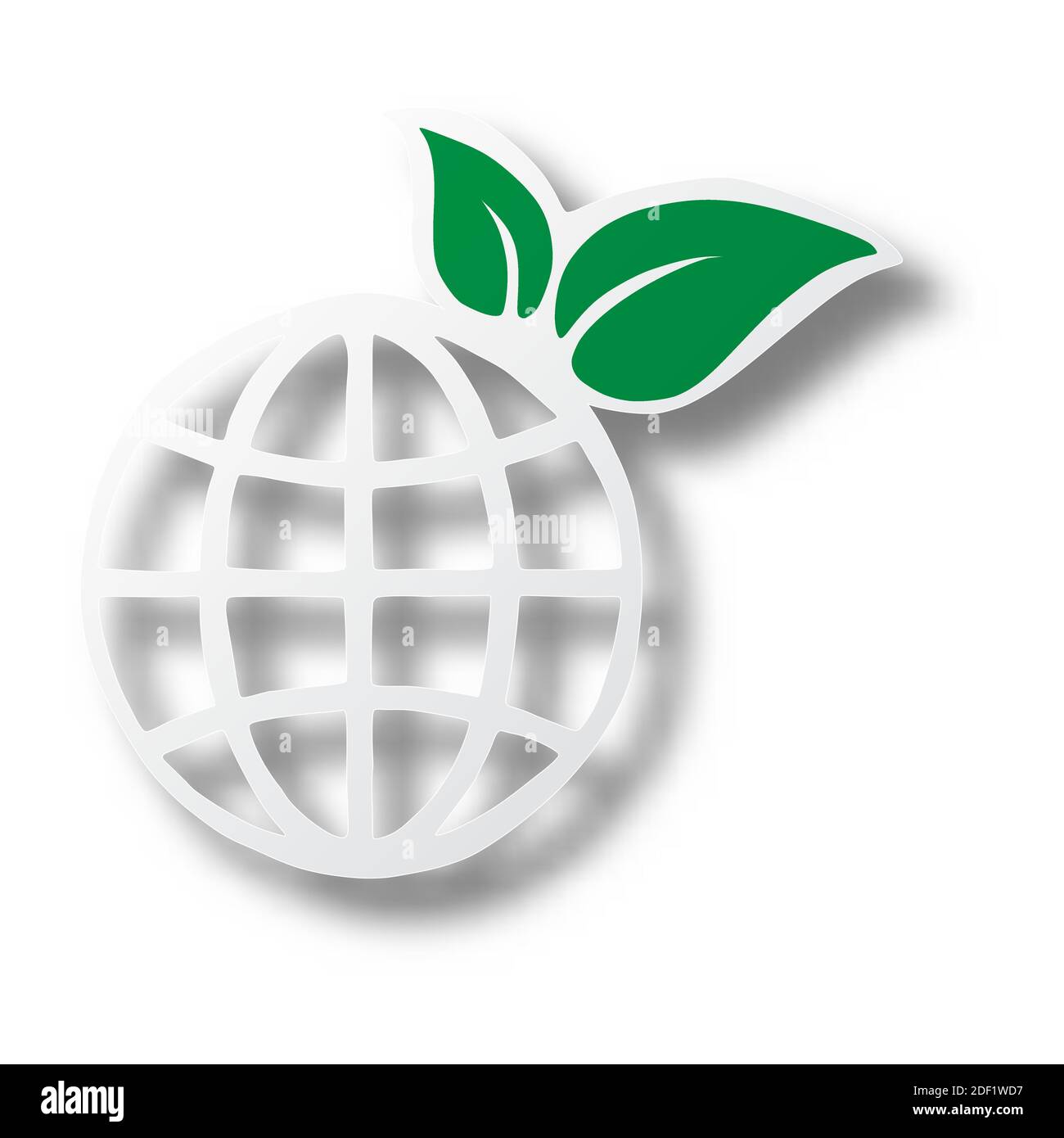 Illustration vectorielle icône de terre avec feuille verte sur papier coupé avec ombre isolée sur fond blanc. Art. Papier concept d'environnement. Illustration de Vecteur