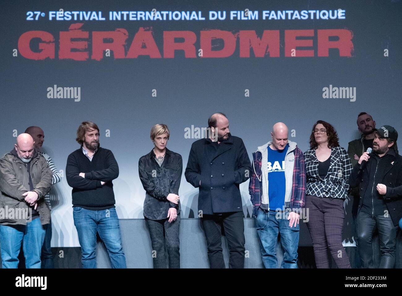 Marc Caro, Alexandre Aja, Asia Argento, Fabrice du Welz, Jan Kounen et Agnes Merlet participant à l'hommage au cinéma fantastique français lors du 27e Festival International du film fantastique de Gerardmer (Festival International du film fantastique de Gerardmer) à Gerardmer, Vosges, France, le 01 février 2020. Photo d'Aurore Marechal/ABACAPRESS.COM Banque D'Images