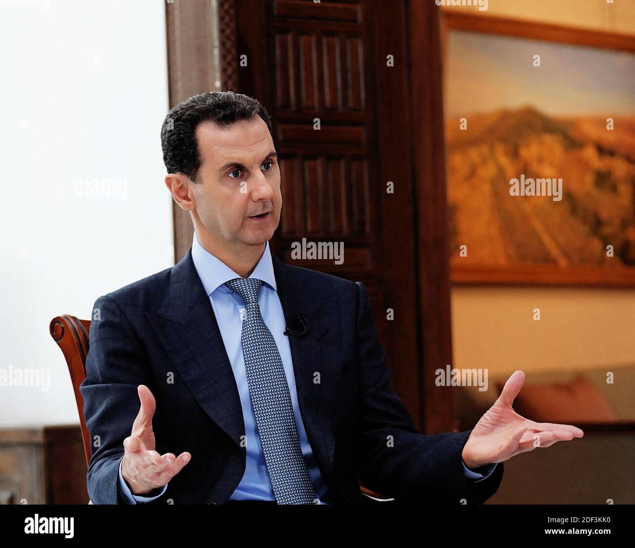 Le président syrien Bachar el-Assad s'est exprimé aujourd'hui à Damas, en Syrie, lors d'un entretien avec la Russie, le 5 mars 2020. Photo de Salamepix/ABACAPRESS.COM Banque D'Images