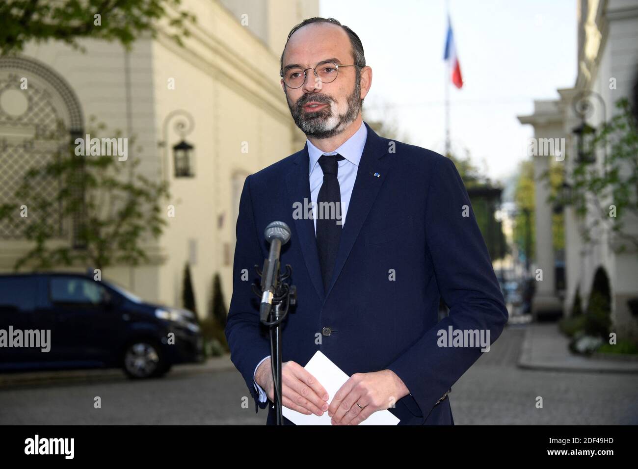 Le 27 mars 2020, le Premier ministre français Edouard Philippe s'adresse à la presse à l'unité interministérielle de coordination des crises (Cellule interministerielle de crise) à l'extérieur du ministère de l'intérieur, le onzième jour d'un confinement visant à freiner la propagation du nouveau coronavirus (COVID-19). Photo de Bertrand GUAY/Pool/ABACAPRESS.COM Banque D'Images