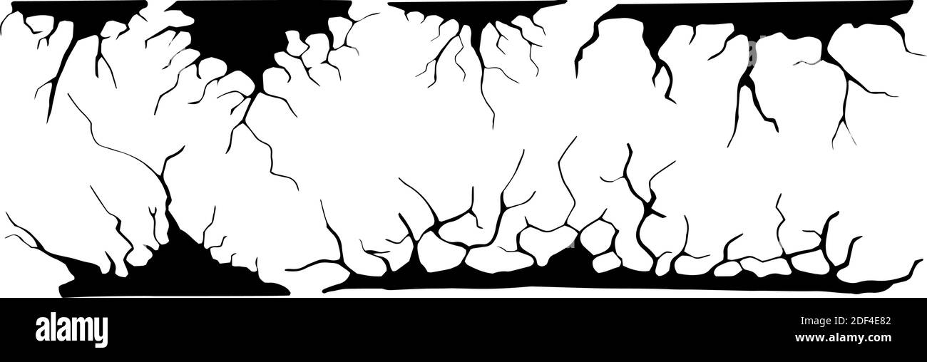 Jeu de fissures de masse. Tremblement de terre et fissures de terre, effet de trou, craquelure et texture de mur endommagée. Illustrations vectorielles tremblement de terre, accident, destruction Illustration de Vecteur