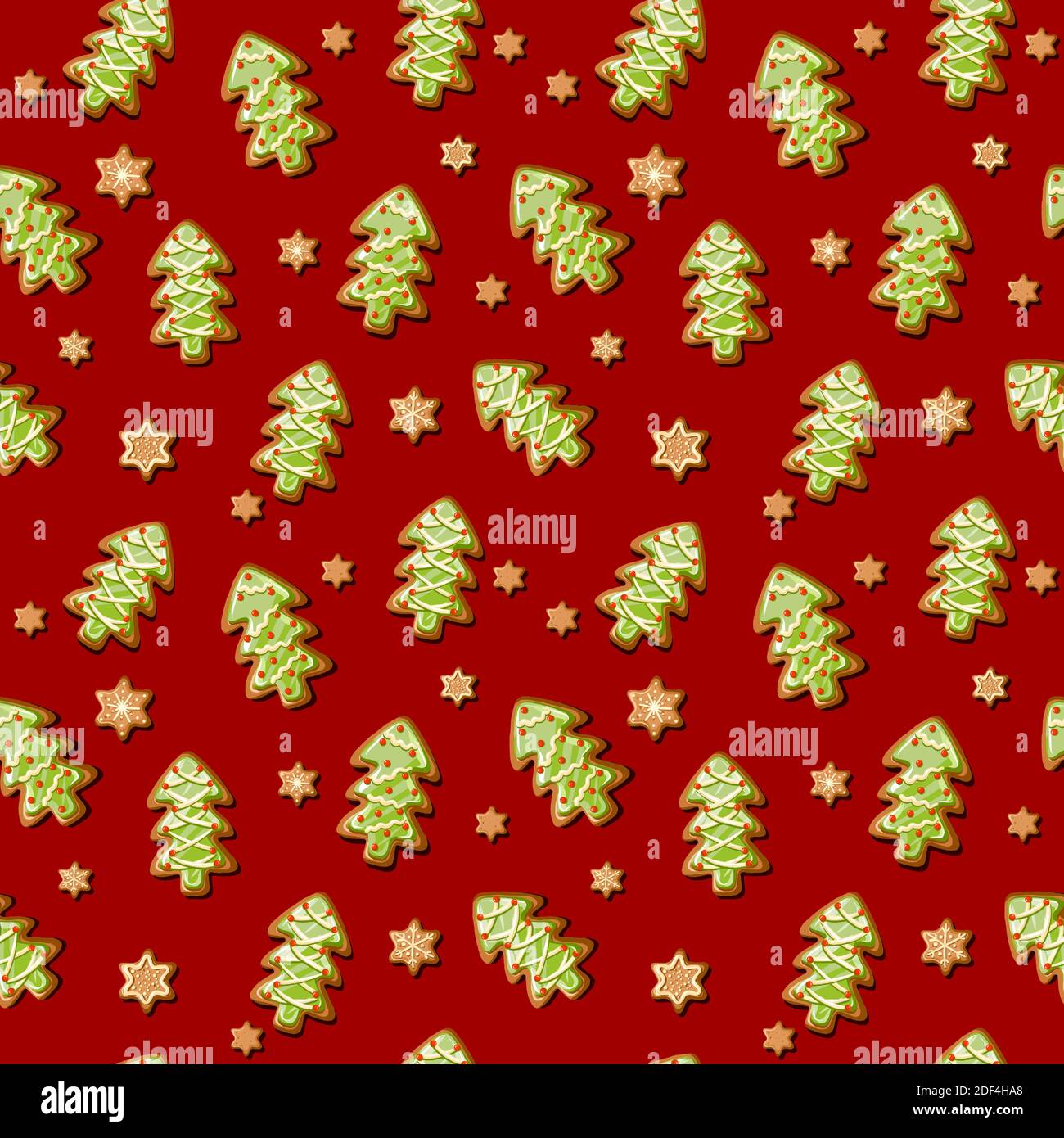 Motif de Noël vectoriel sans coutures avec biscuits au pain d'épice et flocons de neige. Illustration de Vecteur