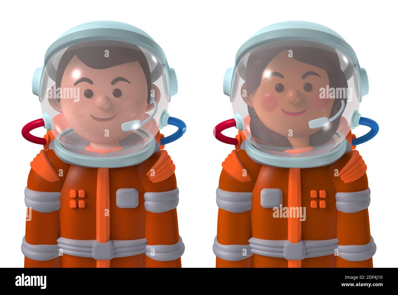 Personnage de dessin animé avatar 3d Happy Homme et Femme astronautes de Mars dans l'espace isolé sur blanc Banque D'Images