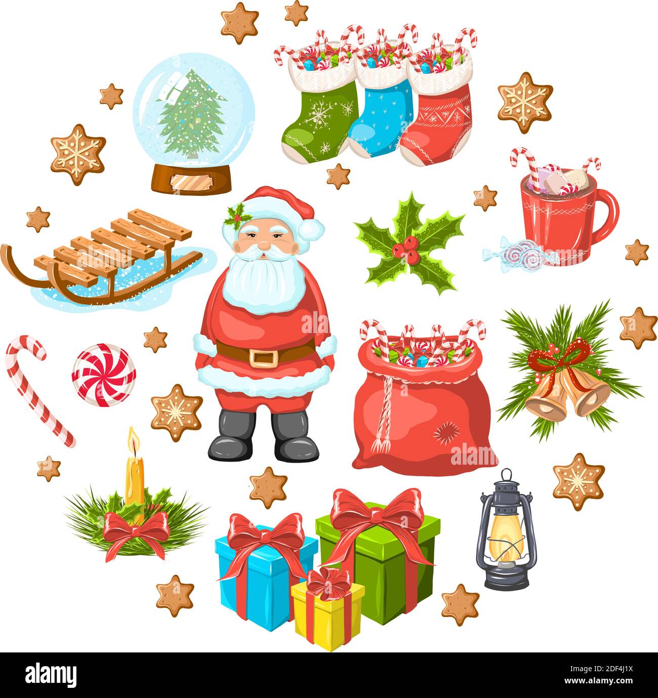 Ensemble Noël et nouvel an. Éléments pour cartes, invitations, bannières et prospectus. Illustration de Vecteur