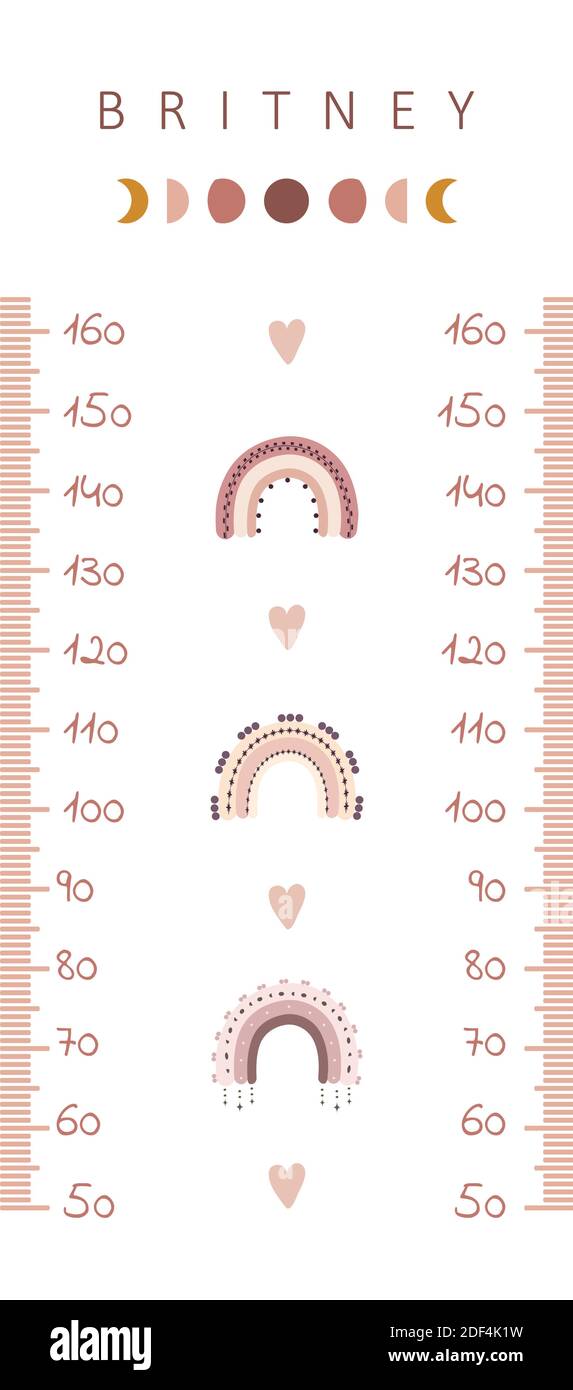 Tableau des hauteurs avec boho arc-en-ciel. Mur de l'appareil de mesure pour enfants. Illustration de Vecteur