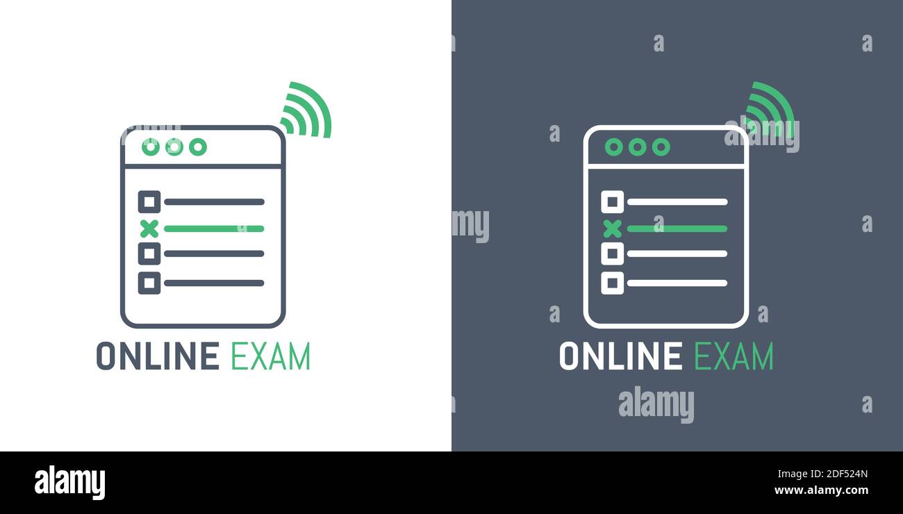 Conception de vecteur d'examen en ligne. Modèle de conception de logo vectoriel d'examen en ligne. Illustration de Vecteur