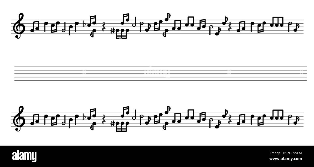 Notes musicales sur une ligne musicale avec une clef d'aigus. Mélodie vectorielle abstraite. Illustration de Vecteur