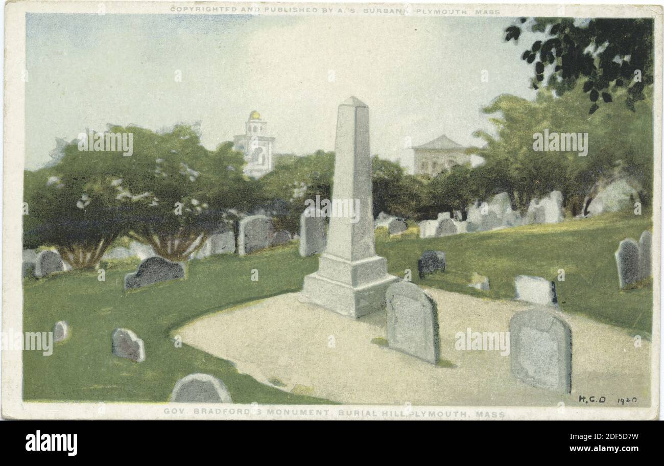 Gov. Bradford's Monument , Burial Hill Plymouth, Massachusetts, photo, cartes postales, 1898 - 1931 Banque D'Images