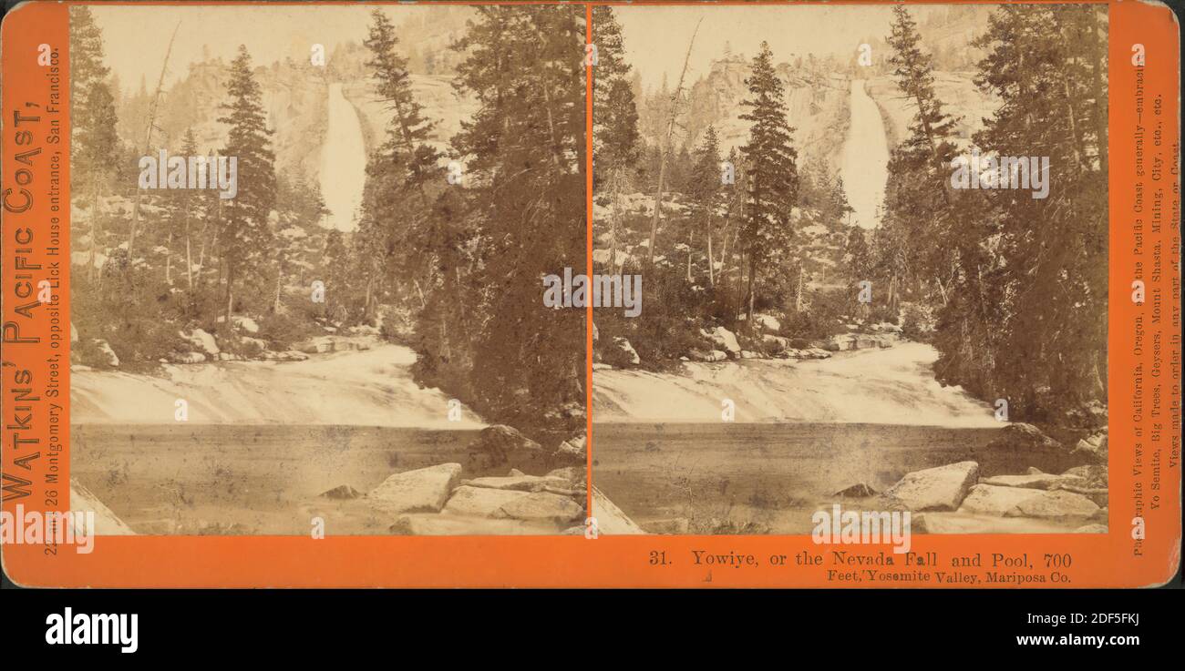 Yowiye, ou le Nevada Fall and Pool, 700 pieds, Yosmite Valley, Mariposa Co., image fixe, stéréographes, 1861 - 1873, Watkins, Carleton E. (1829-1916 Banque D'Images