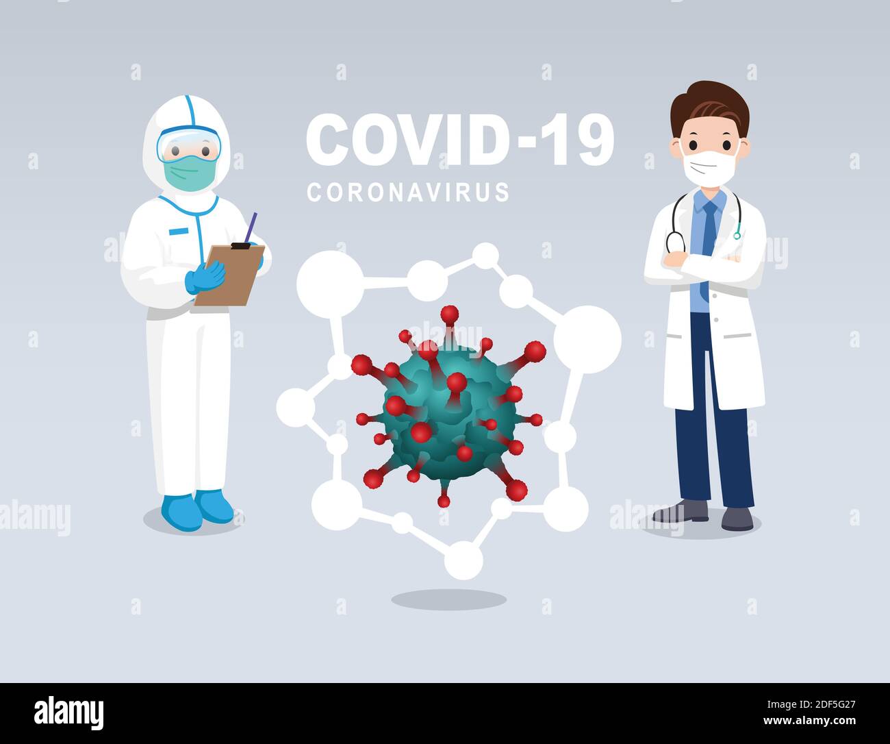 Équipe médicale travaillant sur le virus COVID-19. Médecin de sexe masculin Illustration de Vecteur