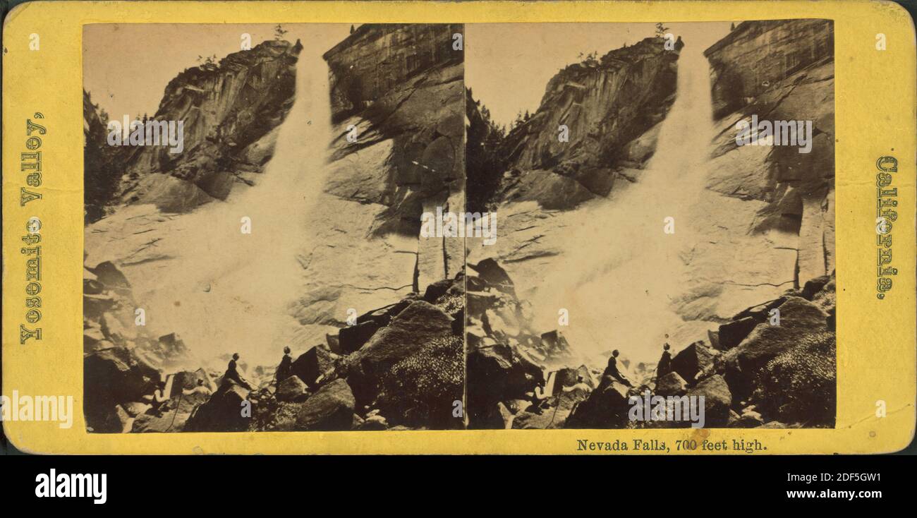 Nevada Falls, 700 pieds de haut., image fixe, stéréographes, 1850 - 1930 Banque D'Images