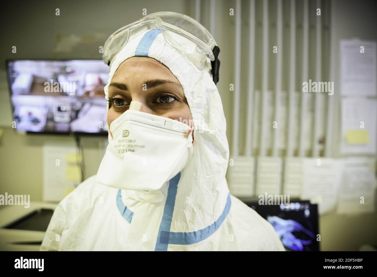 Europe, Italie, région des Abruzzes, l'Aquila, 25 avril 2020 : pandémie du virus Covid-19, urgence du coronavirus. Hôpital San Salvatore, dans le dotto photo Banque D'Images