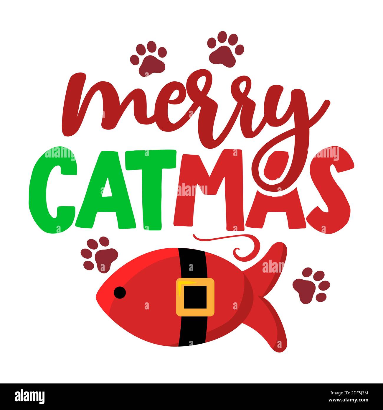 Nous vous souhaitons une expression de calligraphie Joyeuse de Catmas - chat pour Noël. Lettrage dessiné à la main pour cartes de voeux de Noël, invitations. Convient aux t-shirts, tasses, Illustration de Vecteur