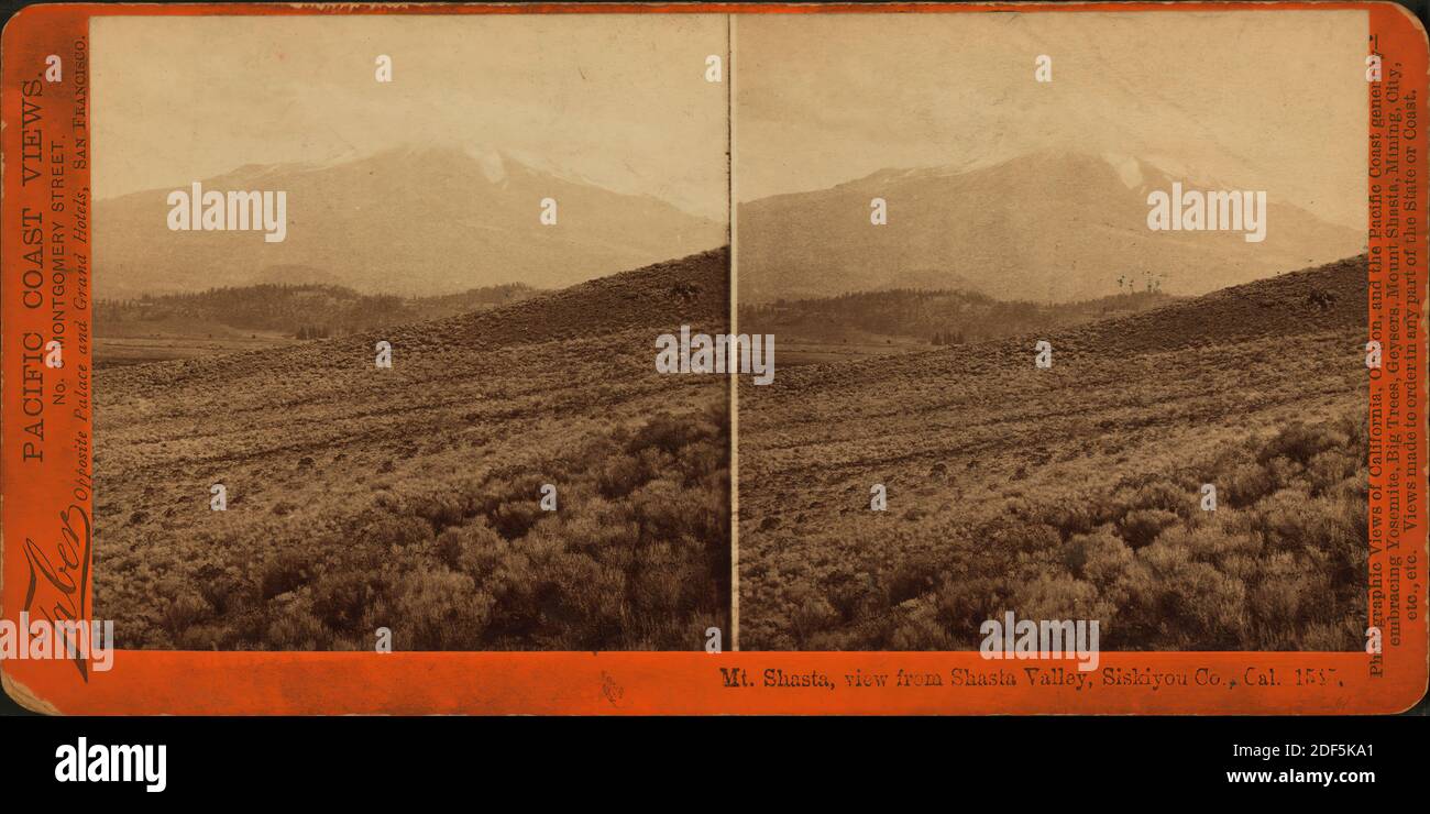Mt. Shasta, vue de Shasta Valley, Siskiyou Co., Cal., image fixe, stéréographes, 1850 - 1930 Banque D'Images