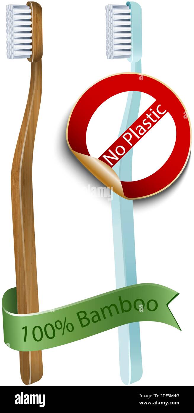 brosse à dents en bambou et sans brosse à dents en plastique. Concept sans risque de recyclage des déchets. Mode de vie écologique et sain. Illustration de Vecteur