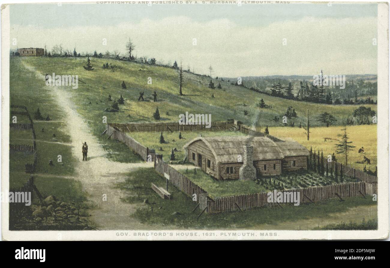 Gov. Bradford's House, 1621, Plymouth, Massachusetts, photo, cartes postales, 1898 - 1931 Banque D'Images