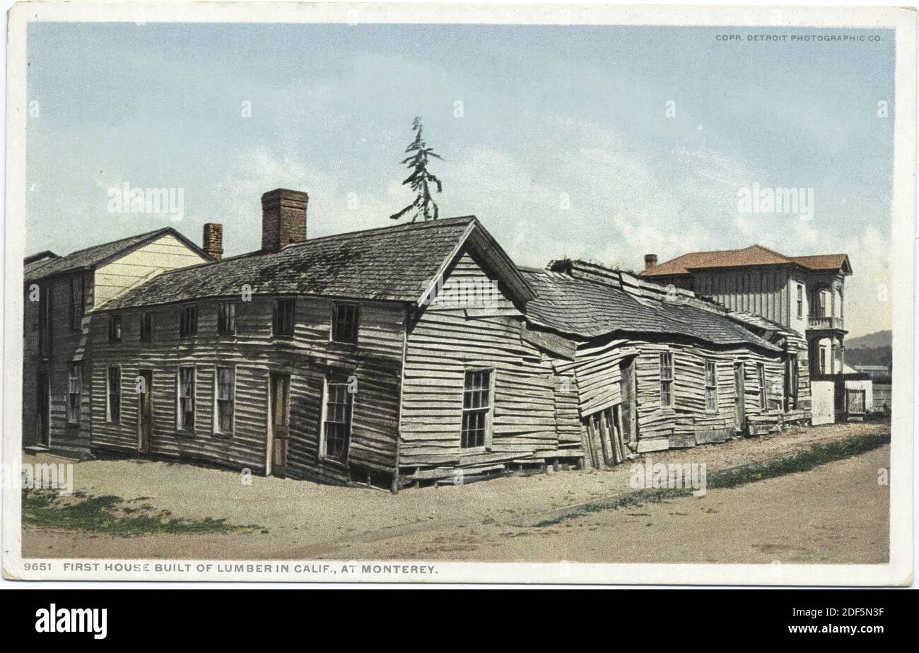 Première construction de bois d'œuvre en Californie, Monterey, Californie, image fixe, cartes postales, 1898 - 1931 Banque D'Images