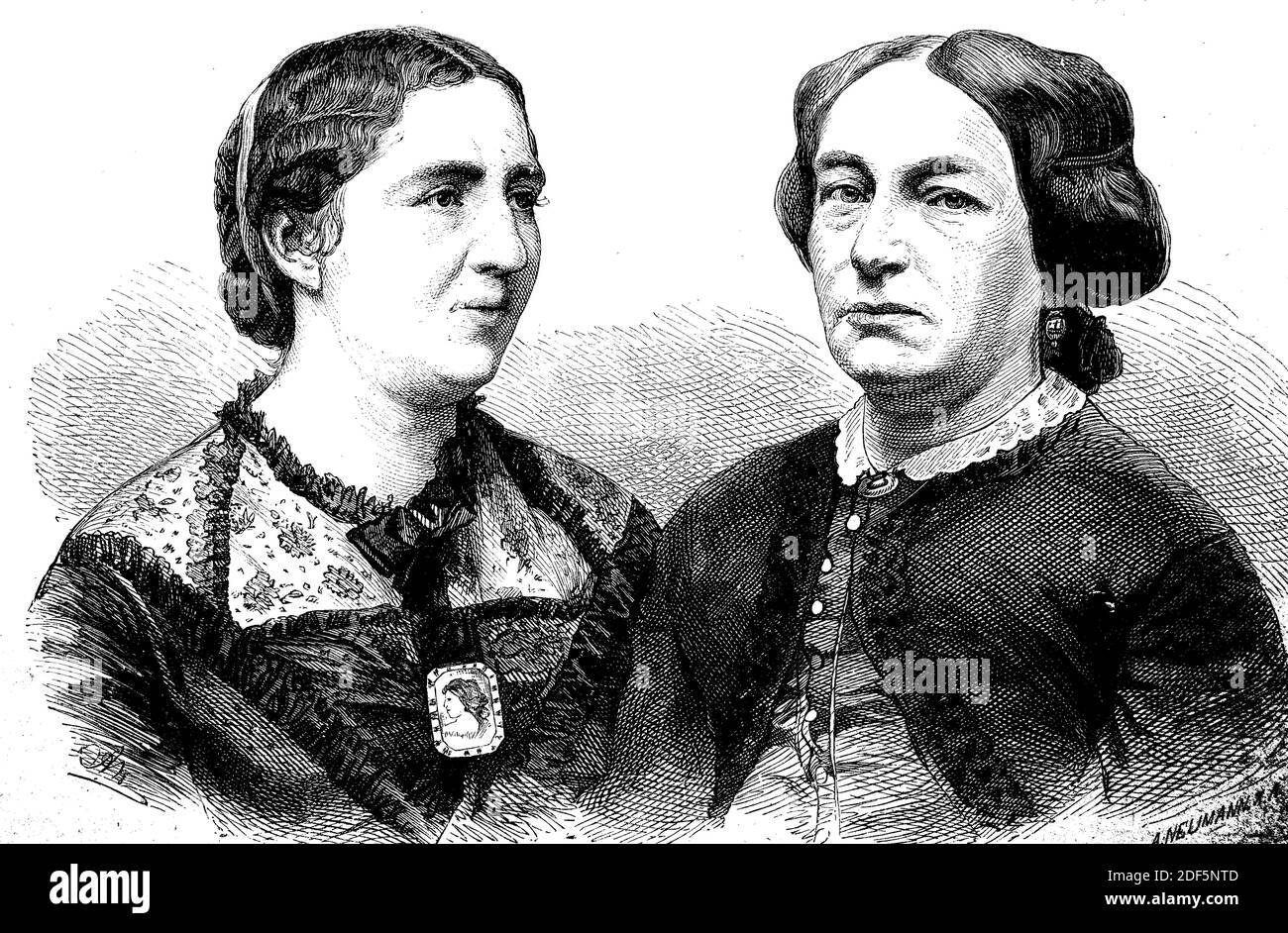 Friederike Wilhelmine Auguste Schmidt, 3 août 1833 - 10 juin 1902, professeur et écrivain allemand, qui, avec Louise Otto-Peters, 26 mars 1819 - 13 mars 1895, écrivain socialement critique, militante féminine, a fondé l'Association générale allemande des femmes ADF / Friederike Wilhelmine Auguste Schmidt, 3. Du 1833 au 10 août. Juni 1902, deutsche Lehrerin und Schiftstellerin, die 1865 gemeinsam mit Louise Otto-Peters, 26. März 1819 - 13. März 1895, sozialkritische Schiftstellerin, Frauenaktivistin, den Allgemeinen Deutschen Frauenverein ADF gründete, Historisch, historique, numérique amélioré Banque D'Images