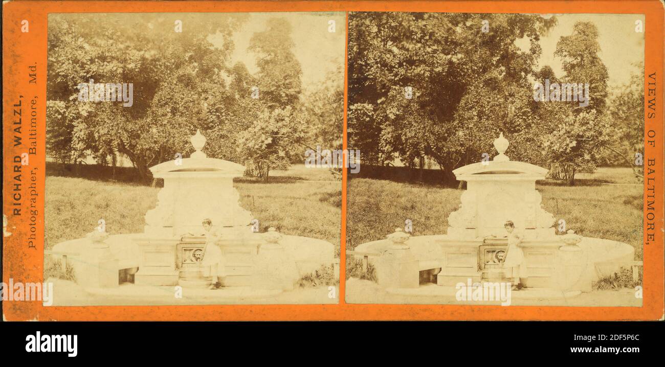 Femme à la fontaine. Druid Hill Park., image fixe, stéréographes, 1865, Walzl, Richard Banque D'Images