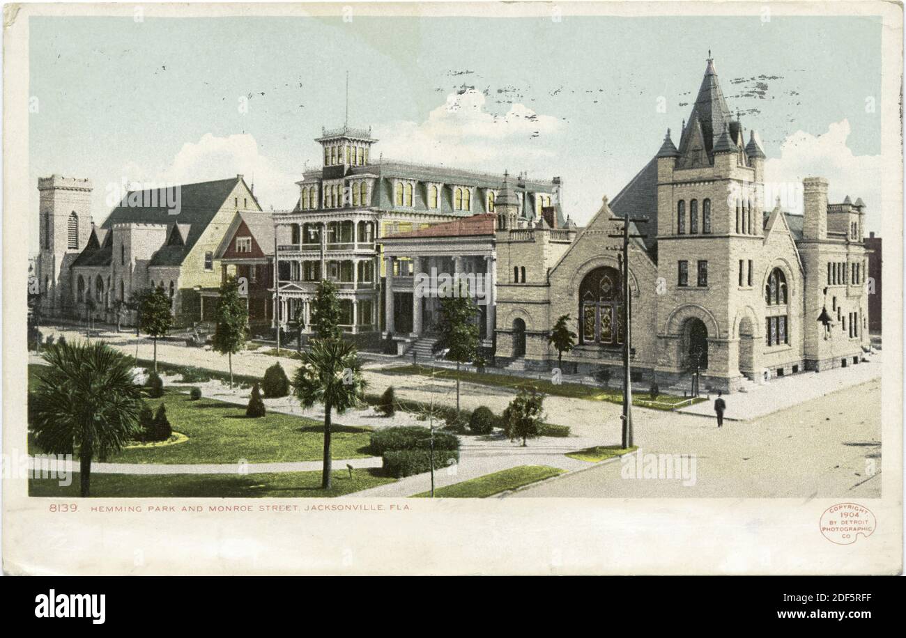 Hemming Park et Monroe Street, Jacksonville, Floride, photo, cartes postales, 1898 - 1931 Banque D'Images