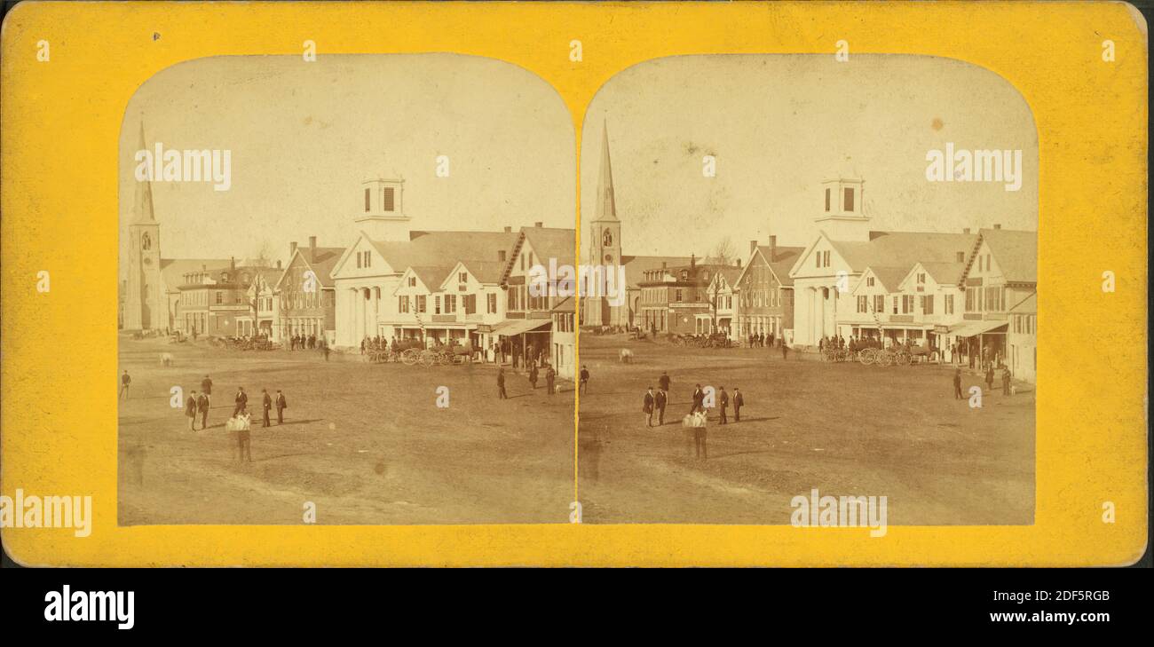 Côté est de la commune, montrant des églises, des gens, des wagons et des entreprises., image fixe, stéréographes, 1850 - 1930, Putnam, George T., 1851 Banque D'Images