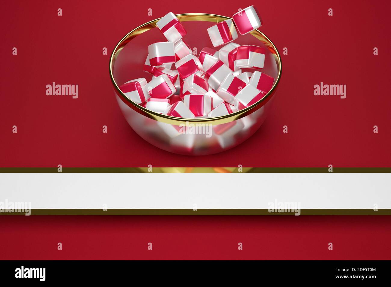 L'illustration 3D dans une belle plaque transparente liche de nombreux cubes identiques avec l'image du drapeau national de la Pologne. Le symbole du pays, Banque D'Images