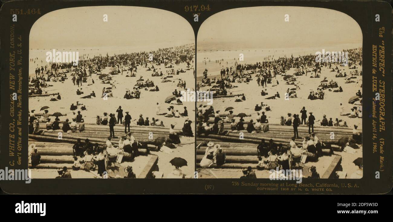 Dimanche matin à long Beach, Californie, États-Unis, image fixe, stéréographes, 1850 - 1930 Banque D'Images