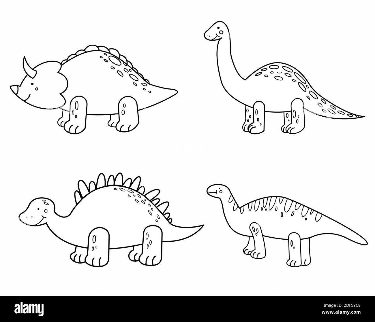 Mignon ensemble illustration dessin animé ligne dinosaures pour les enfants, dessin à la main de la Doodle de vecteur Banque D'Images