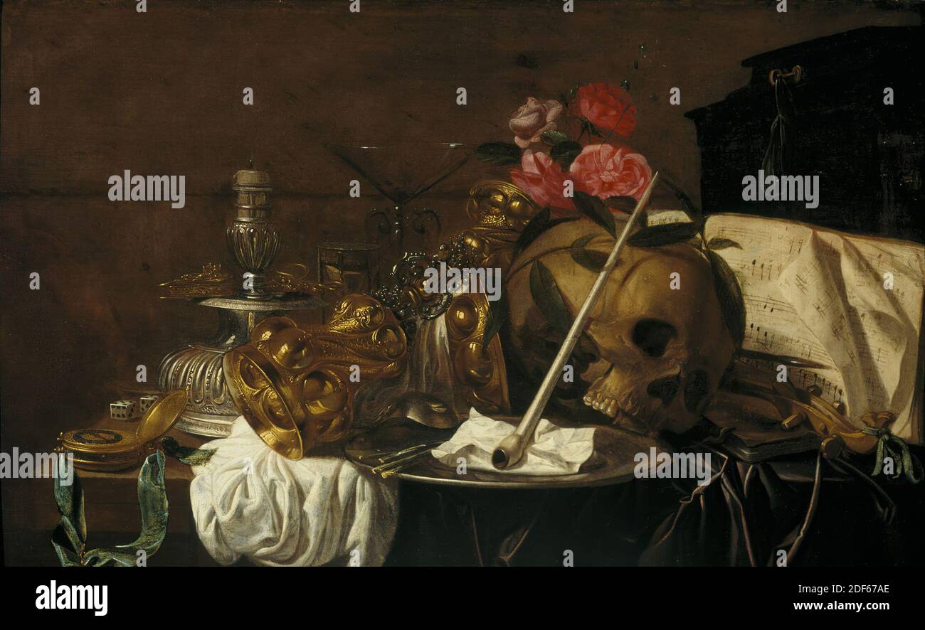 Peinture, 17ème siècle, Signature avant, en haut à gauche, sur le bord du chandelier: SRdSA, panneau, peinture à l'huile, peint, support: 45 × 72.1 × 0.5cm (450 × 721 × 5mm), avec cadre: 72.8 × 99.2 × 7cm (728 × 992 × 70mm), fleur, violon, sablier, crâne, bougie, chandelier, vanitas, 1896, 2004 Banque D'Images Peinture, 17ème siècle, Signature avant, en haut à gauche, sur le bord du chandelier: SRdSA, panneau, peinture à l'huile, peint, support: 45 × 72.1 × 0.5cm (450 × 721 × 5mm), avec cadre: 72.8 × 99.2 × 7cm (728 × 992 × 70mm), fleur, violon, sablier, crâne, bougie, chandelier, vanitas, 1896, 2004 Banque D'Images