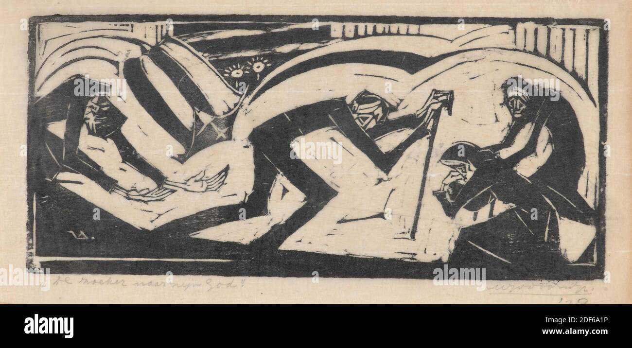 Linoléum coupé, Tinus van Doorn, 1928, en bas à droite: TvDoorn'28 en crayon, en bas à gauche: Monogramme TVD en imprimé, encre, papier, linoléum imprimé, support: 12.7 × 24,3 cm 127 × 243 mm, taille de l'image: 9.8 × 21,8 cm 98 × 218 mm, 2014, 1934 Banque D'Images