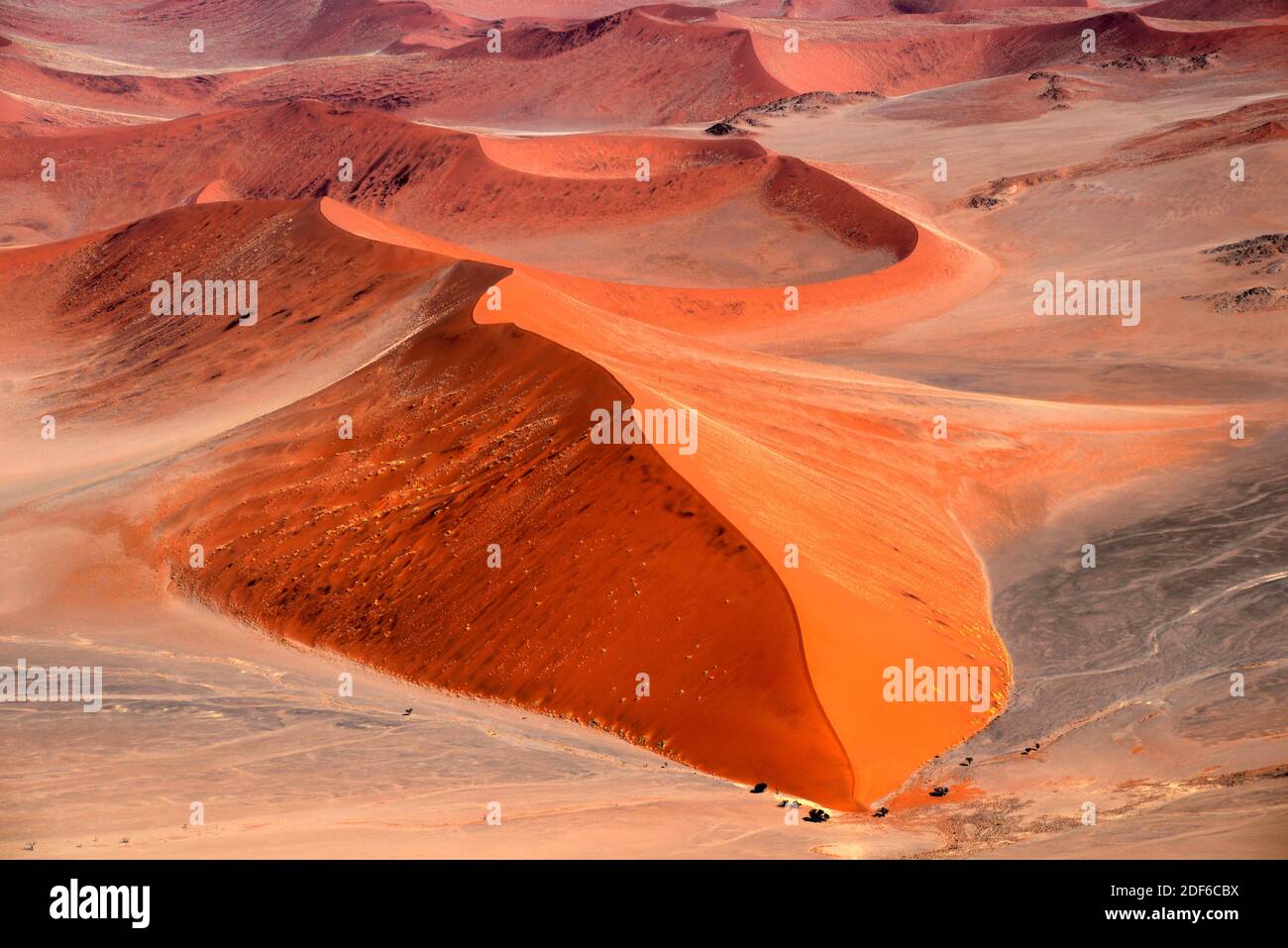 Photographie aérienne des dunes du désert du Namib. Dune est une colline de sable meuble porté pour le vent. Namibie. Banque D'Images