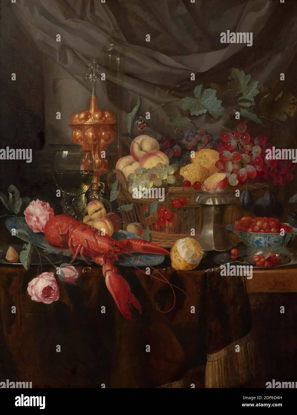 Peinture, Alexander Hugo Bakker Korff, c. 1875, panneau, peinture à l'huile, peint, support: 30 × 24 × 1cm (300 × 240 × 10mm), avec cadre: 34 × 28.5 × 3.8cm (340 × 285 × 38mm), encore vie, encore vie avec des figurines, vases et fleurs. Il y a divers objets sur une table: Une statue japonaise à l'arrière gauche, au premier plan plusieurs vases et d'autres figurines et à l'arrière-plan une rummer avec un médaillon devant un miroir avec une cheminée. Non signé. La peinture est dans un cadre en bois doré avec une ouverture ovale, qui suit la forme de l'image. Un texte manuscrit se trouve au dos du panneau Banque D'Images