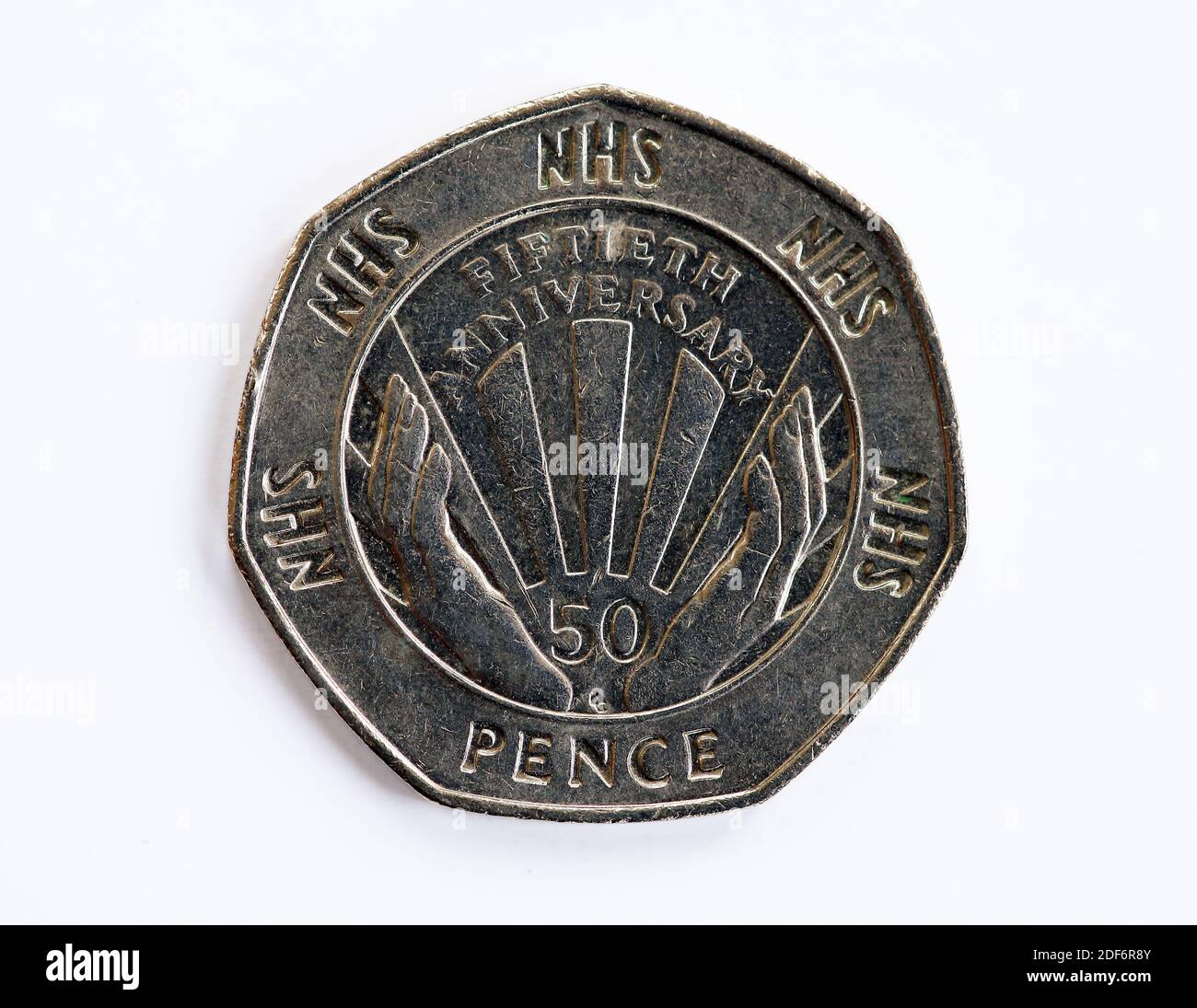 Commémorant le cinquantième anniversaire du NHS 50p pièce de monnaie Banque D'Images