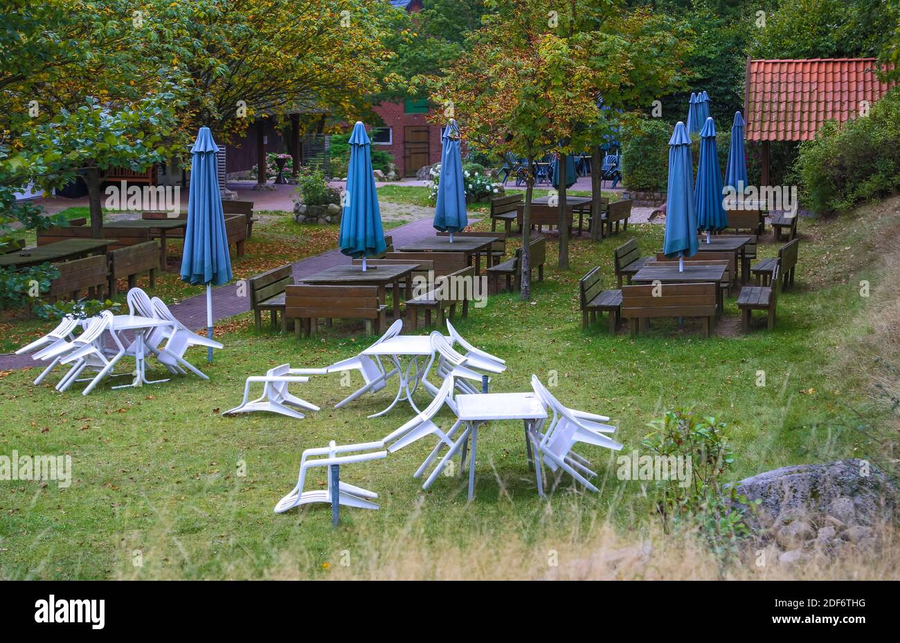 Ce restaurant-jardin du parc naturel de la Heath de Lüneburg a malheureusement été fermé. Banque D'Images