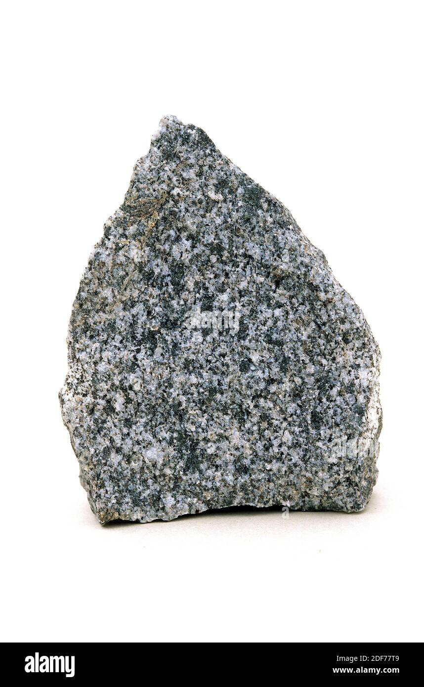 La diorite est une roche ignée intrusive. Sa composition est intermédiaire entre le gabbro et le granit. Exemple. Banque D'Images