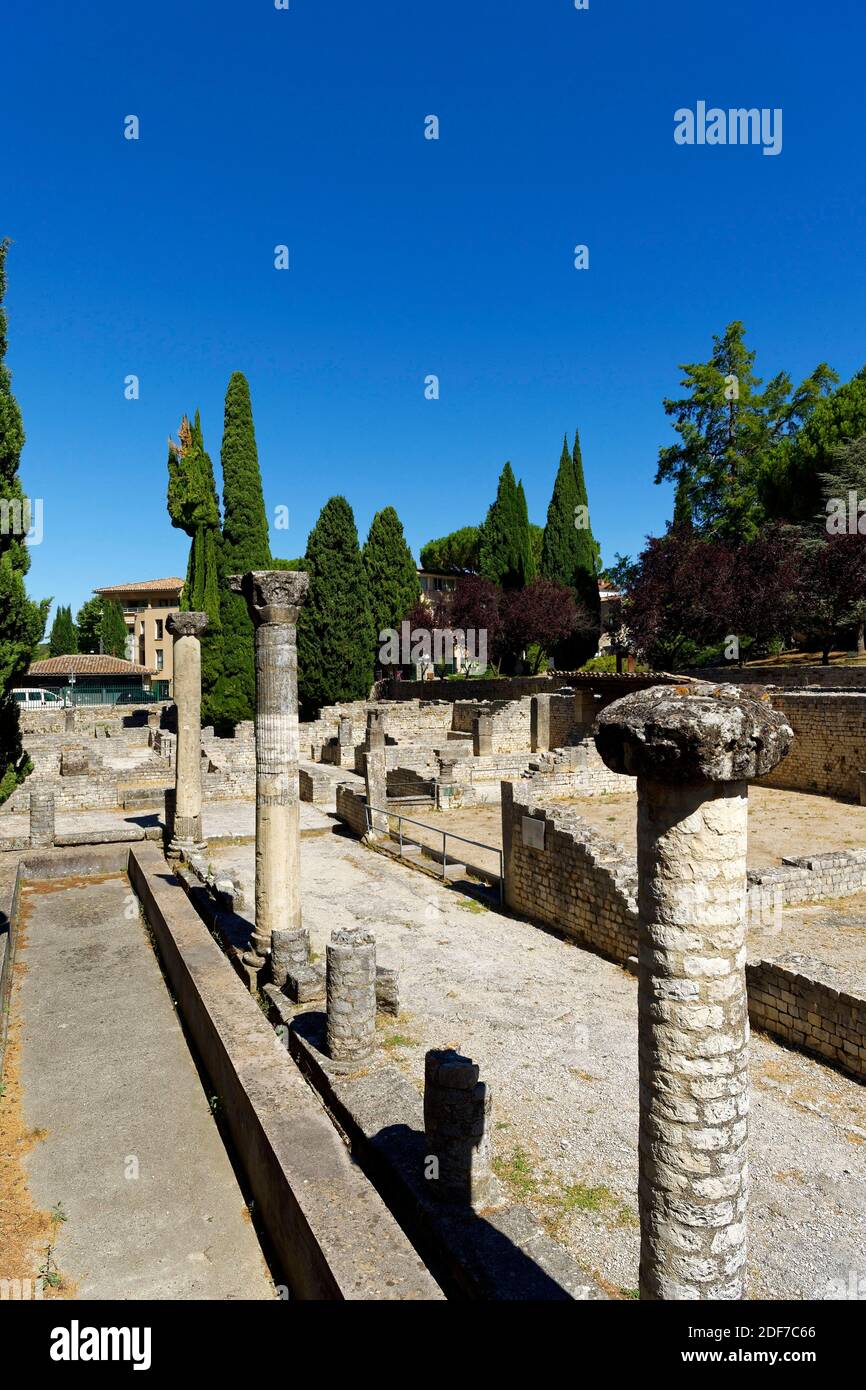 France, Vaucluse, Vaison la Romaine, parc archéologique, site de Puymin, Sanctuaire des Porticoes Banque D'Images