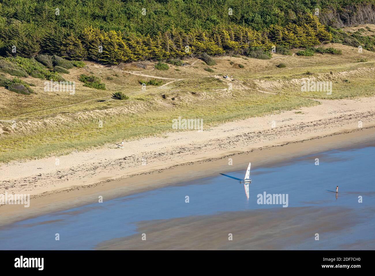 France, Vendée, la barre de Monts, yacht de sable sur la plage (vue aérienne) Banque D'Images