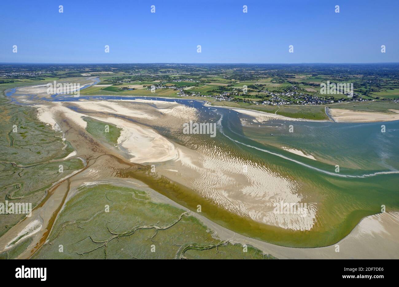 France, Manche, Agon-Coutainville, estuaire de la Sienne (vue aérienne) Banque D'Images