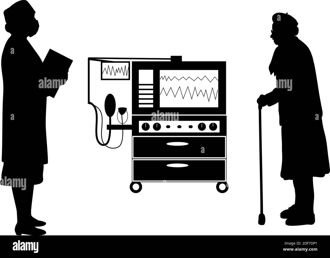 Silhouettes de grand-mère et de médecin à l'appareil pour le poumon. Icône de symbole d'illustration Illustration de Vecteur