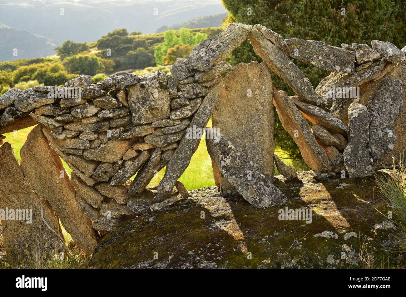 Mur en pierre sèche. Sayago, province de Zamora, Castilla y Leon, Espagne. Banque D'Images