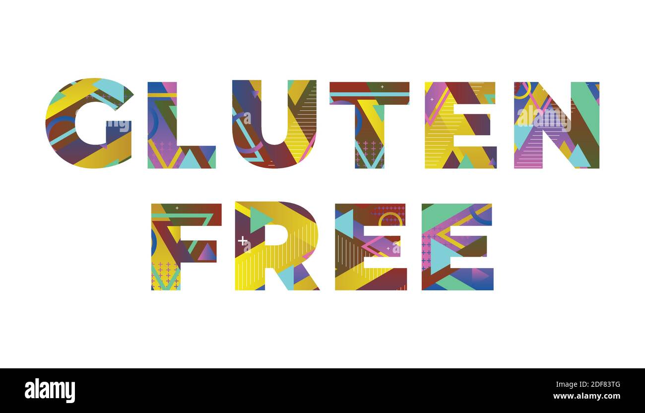 Les mots Gluten Free concept écrit dans des formes rétro colorées et illustration de couleurs. Illustration de Vecteur