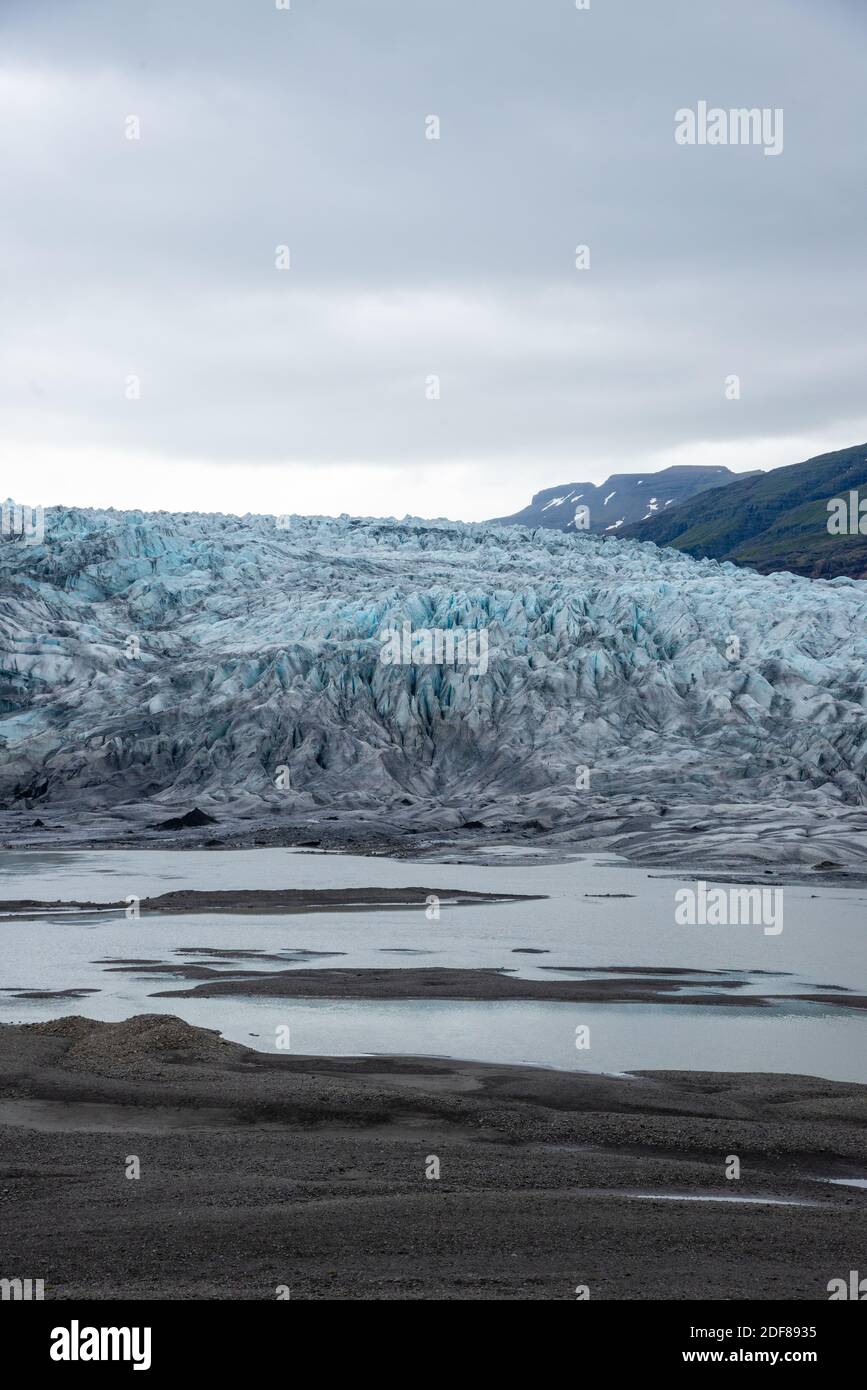 Vue sur le glacier de Flaajokull en Islande Banque D'Images